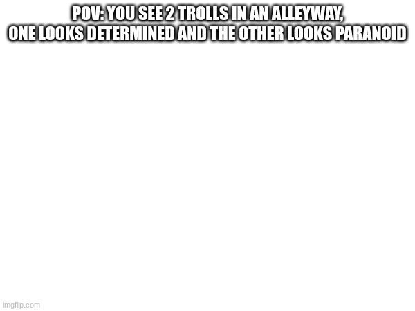 Yes, we're doing this again. | POV: YOU SEE 2 TROLLS IN AN ALLEYWAY, ONE LOOKS DETERMINED AND THE OTHER LOOKS PARANOID | made w/ Imgflip meme maker