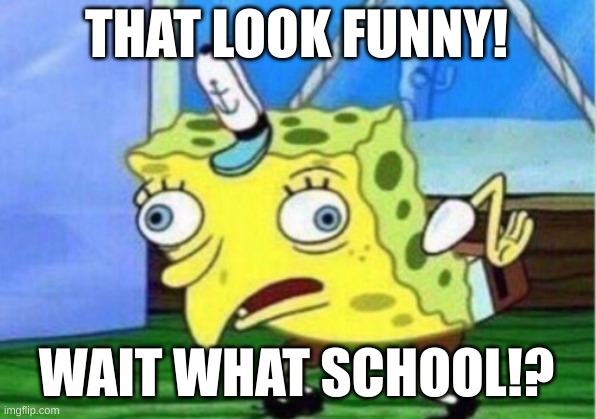 Mocking Spongebob Meme | THAT LOOK FUNNY! WAIT WHAT SCHOOL!? | image tagged in memes,mocking spongebob | made w/ Imgflip meme maker