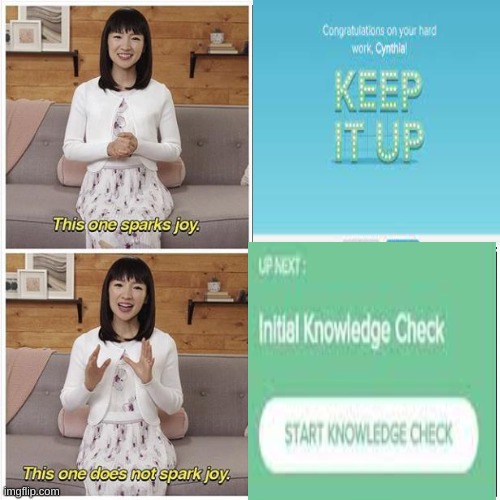 clever and amazing title | image tagged in marie kondo spark joy | made w/ Imgflip meme maker
