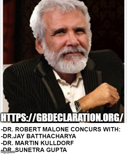 Robert Malone | HTTPS://GBDECLARATION.ORG/ -DR. ROBERT MALONE CONCURS WITH:
-DR.JAY BATTHACHARYA
-DR. MARTIN KULLDORF
-DR. SUNETRA GUPTA | image tagged in robert malone | made w/ Imgflip meme maker