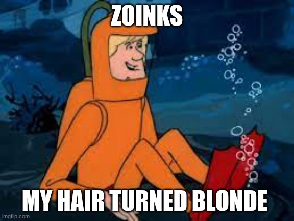 Ru ro | ZOINKS; MY HAIR TURNED BLONDE | image tagged in scooby doo shaggy | made w/ Imgflip meme maker