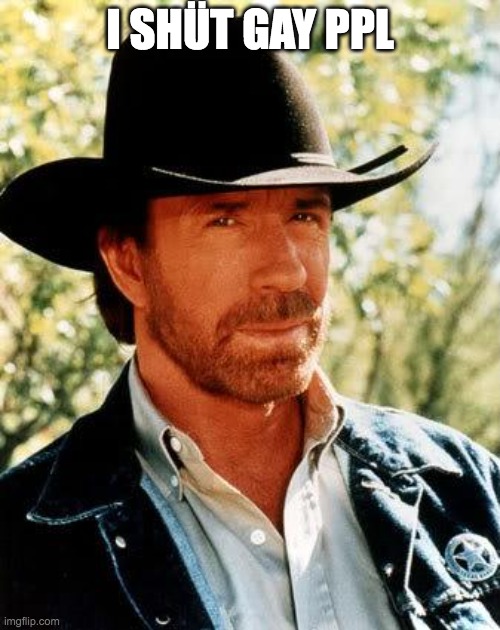 Chuck Norris | I SHÜT GAY PPL | image tagged in memes,chuck norris | made w/ Imgflip meme maker