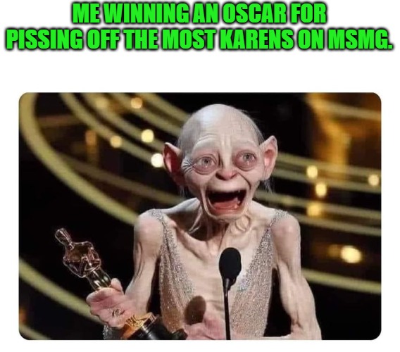 I would like to thank all the little people | ME WINNING AN OSCAR FOR PISSING OFF THE MOST KARENS ON MSMG. | made w/ Imgflip meme maker