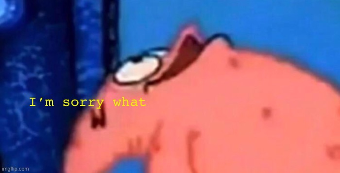 Patrick looking up | I’m sorry what | image tagged in patrick looking up | made w/ Imgflip meme maker