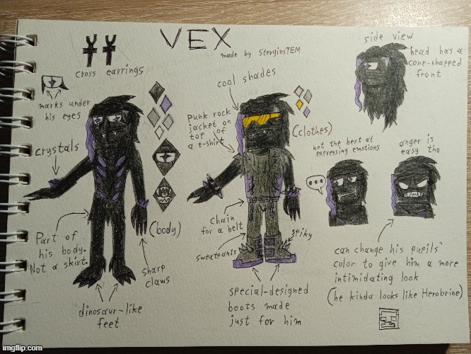 Hey guys, I updated Vex's design. | image tagged in oc,original character | made w/ Imgflip meme maker