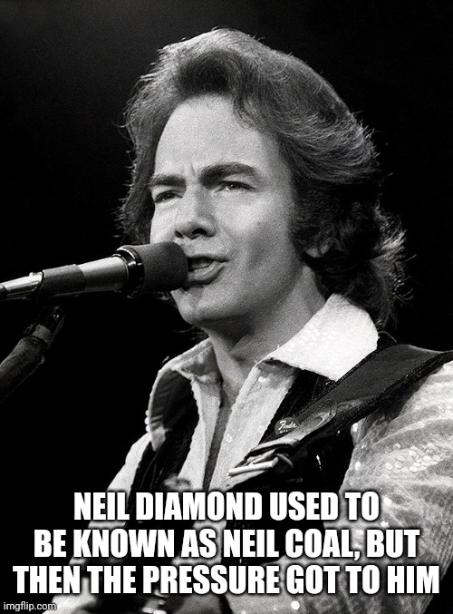Neil Diamond | NEIL DIAMOND USED TO BE KNOWN AS NEIL COAL, BUT THEN THE PRESSURE GOT TO HIM | image tagged in memes,funny memes | made w/ Imgflip meme maker