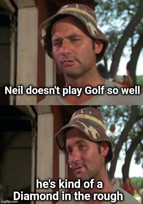 Bill Murray bad joke | Neil doesn't play Golf so well he's kind of a Diamond in the rough | image tagged in bill murray bad joke | made w/ Imgflip meme maker