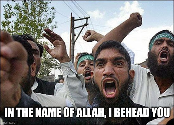 Muslim rage boy | IN THE NAME OF ALLAH, I BEHEAD YOU | image tagged in muslim rage boy | made w/ Imgflip meme maker