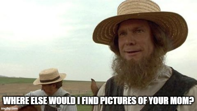 amish you so much | WHERE ELSE WOULD I FIND PICTURES OF YOUR MOM? | image tagged in amish you so much | made w/ Imgflip meme maker