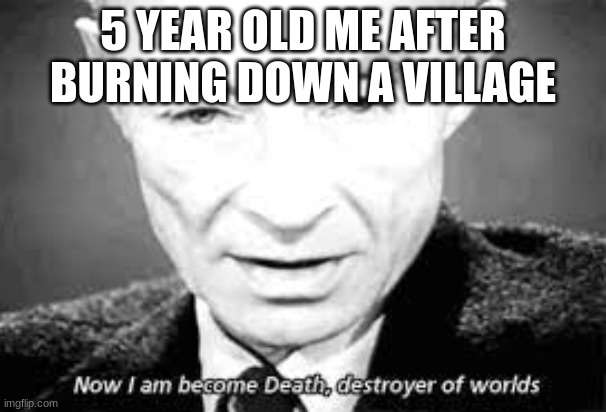 In minecraft | 5 YEAR OLD ME AFTER BURNING DOWN A VILLAGE | image tagged in minecraft | made w/ Imgflip meme maker