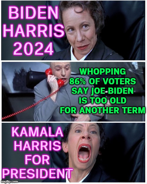Kamala Harris for President | BIDEN
HARRIS
2024; WHOPPING 86% OF VOTERS SAY JOE BIDEN IS TOO OLD FOR ANOTHER TERM; KAMALA
HARRIS
FOR
PRESIDENT | image tagged in frau changes mind,politics lol,lol so funny,creepy joe biden,'murica,elections | made w/ Imgflip meme maker