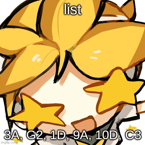 emotions | list; 3A, G2, 1D, 9A, 10D, C3 | image tagged in excited len | made w/ Imgflip meme maker