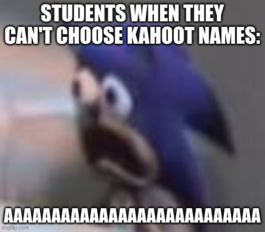 Sonic sad gasp | STUDENTS WHEN THEY CAN'T CHOOSE KAHOOT NAMES:; AAAAAAAAAAAAAAAAAAAAAAAAAAA | image tagged in sonic sad gasp | made w/ Imgflip meme maker