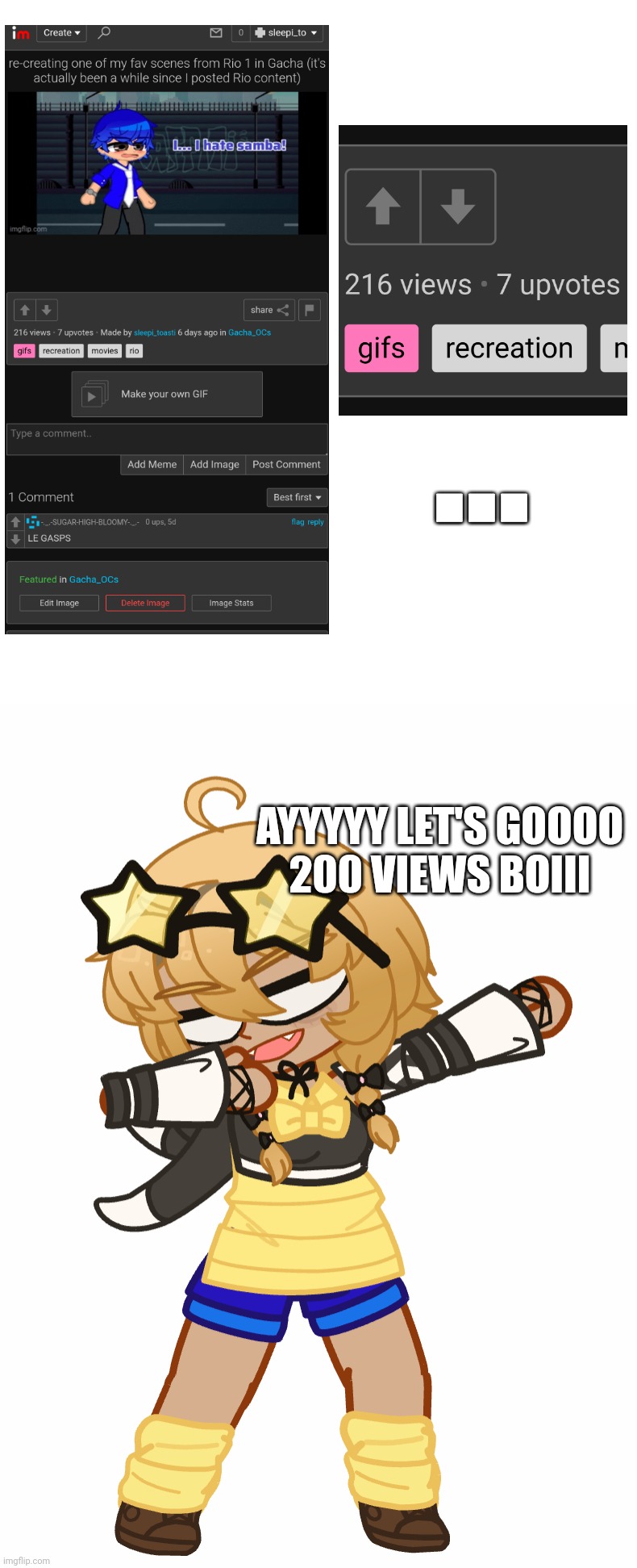 idk why it's the rio scene recreation post but idc. it's y'all viewing my posts so oh well. | ... AYYYYY LET'S GOOOO
200 VIEWS BOIII | image tagged in rio | made w/ Imgflip meme maker