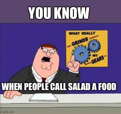 Funny | YOU KNOW; WHEN PEOPLE CALL SALAD A FOOD | image tagged in funny | made w/ Imgflip meme maker
