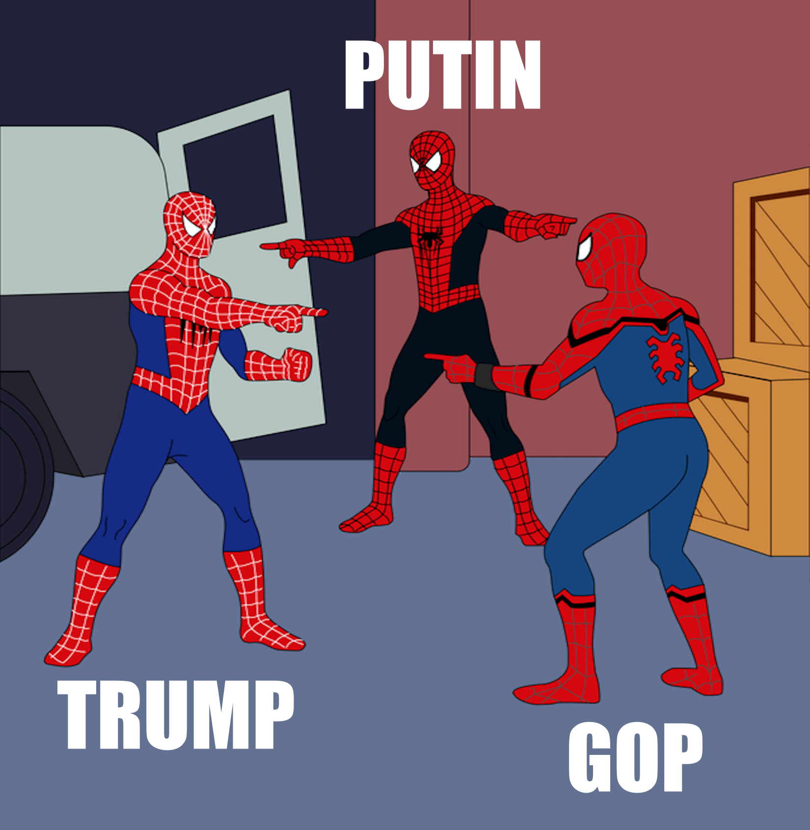 Three Spidermans FaceOff Trump Putin GOP Meme Blank Meme Template