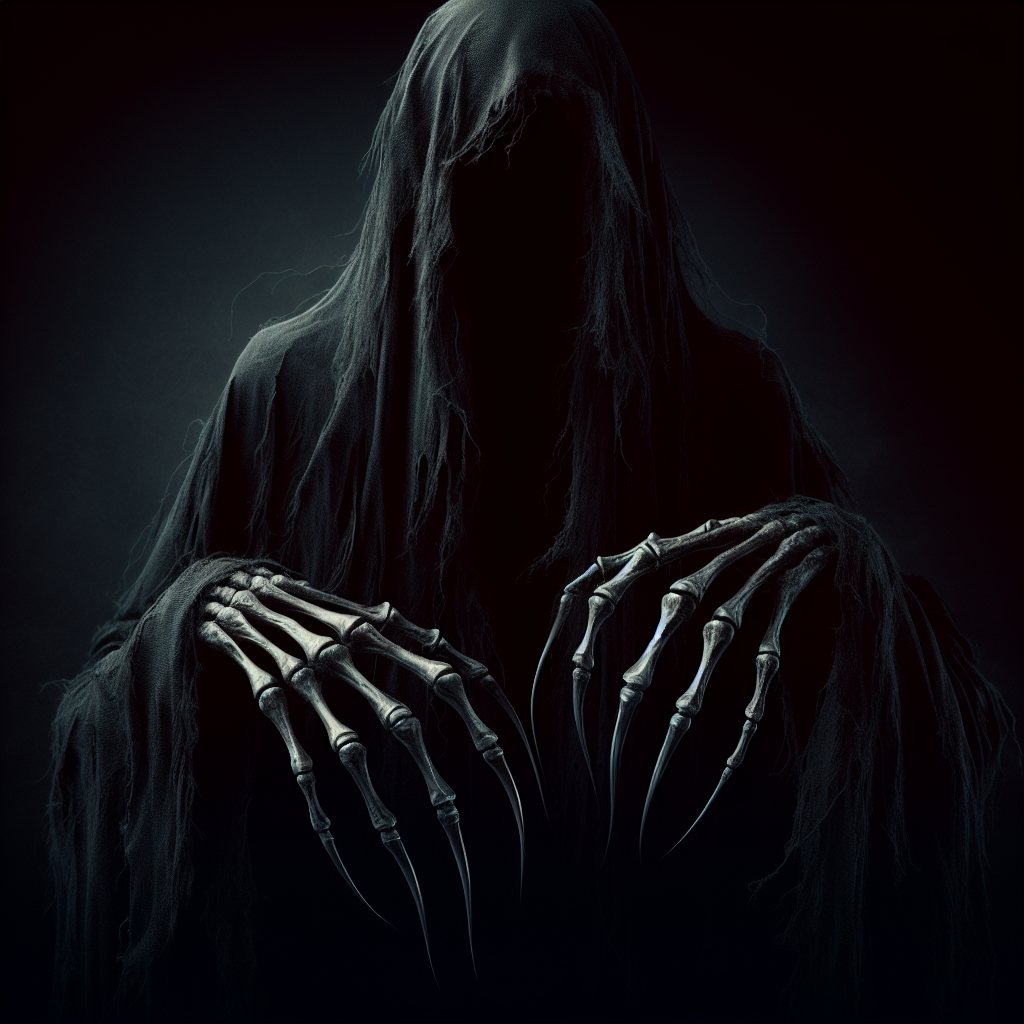 High Quality Scary black ghostly figure whit long hands and fingers whit a sc Blank Meme Template