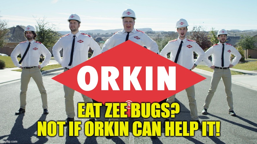 The Orkin man can | EAT ZEE BUGS?
NOT IF ORKIN CAN HELP IT! | image tagged in pests,bugs,food memes,the who,greta thunberg,bill gates | made w/ Imgflip meme maker