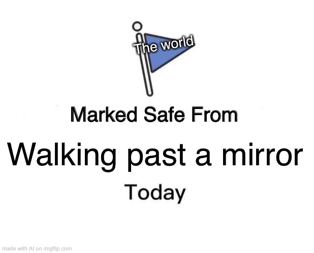 Past A Mirror | The world; Walking past a mirror | image tagged in memes,marked safe from,bored | made w/ Imgflip meme maker