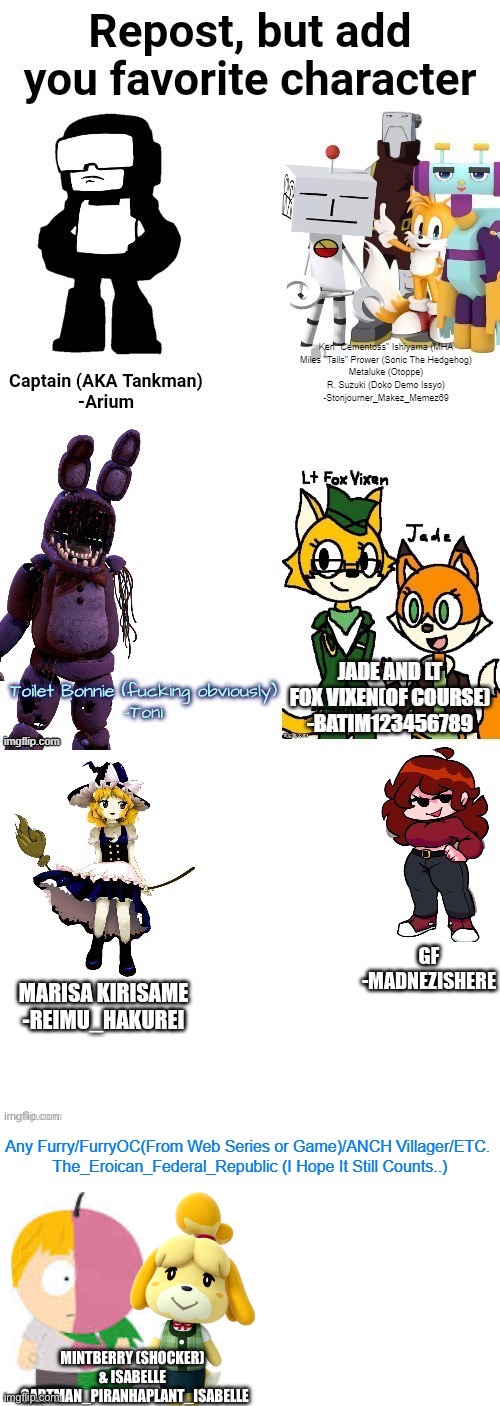 Cartman isn’t on there?!?!? No, as MintBerry/Bradley is simply better | MINTBERRY (SHOCKER) & ISABELLE
-CARTMAN_PIRANHAPLANT_ISABELLE | made w/ Imgflip meme maker