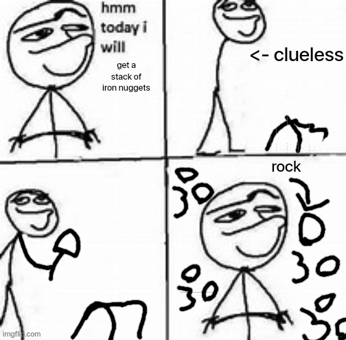 basically acnh | <- clueless; get a stack of iron nuggets; rock | image tagged in hmm today i will,animal crossing | made w/ Imgflip meme maker