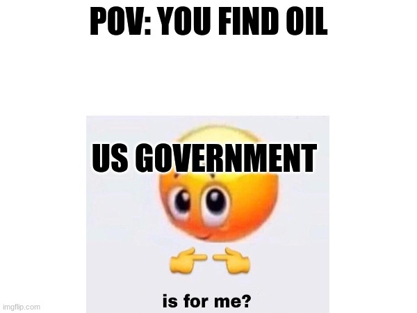 OIL? | POV: YOU FIND OIL; US GOVERNMENT | image tagged in oil,usa | made w/ Imgflip meme maker