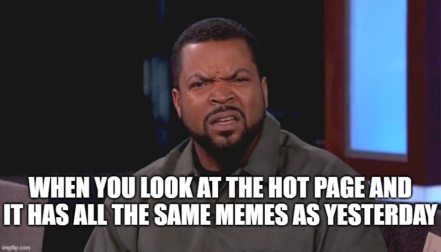 Really? Ice Cube | WHEN YOU LOOK AT THE HOT PAGE AND IT HAS ALL THE SAME MEMES AS YESTERDAY | image tagged in really ice cube,bruh,funny,disappointment | made w/ Imgflip meme maker