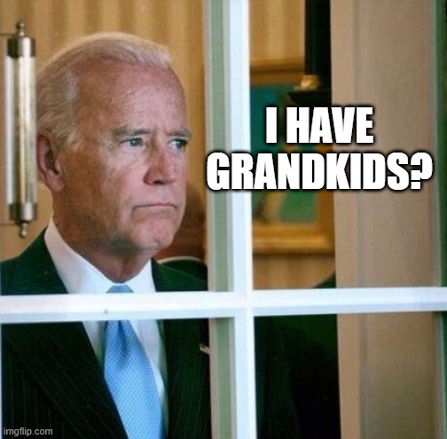 Sad Joe Biden | I HAVE GRANDKIDS? | image tagged in sad joe biden | made w/ Imgflip meme maker