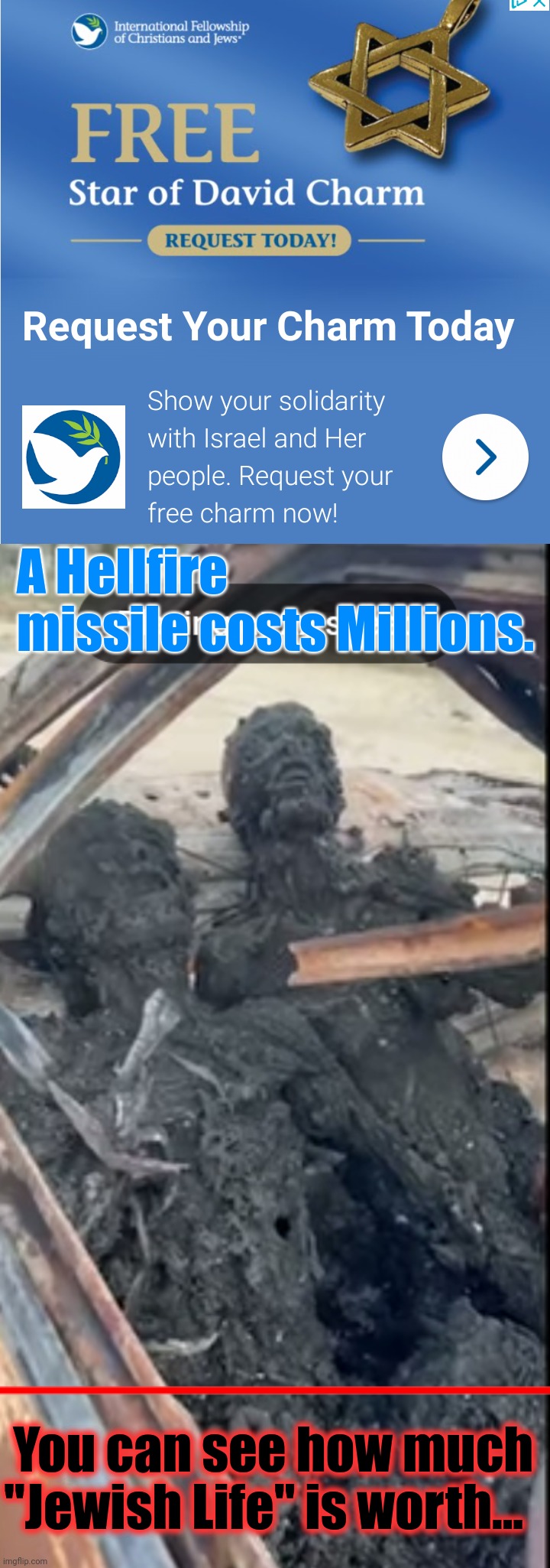 A Hellfire missile costs Millions. You can see how much "Jewish Life" is worth... | made w/ Imgflip meme maker