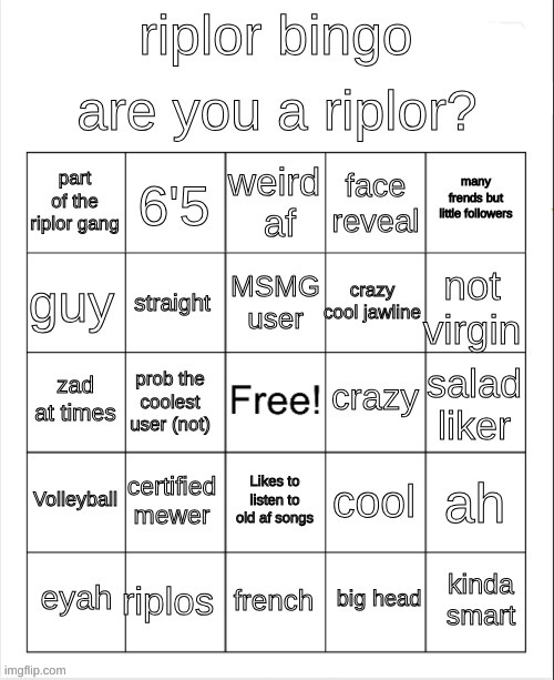 riplor bingo | image tagged in riplor bingo | made w/ Imgflip meme maker