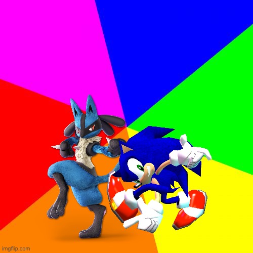 Lucario and Sonic dancing in the colored background | image tagged in memes,blank colored background,crossover,pokemon,sonic the hedgehog | made w/ Imgflip meme maker