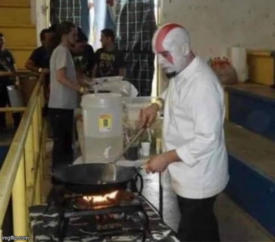 Kratos cooking | image tagged in kratos cooking | made w/ Imgflip meme maker