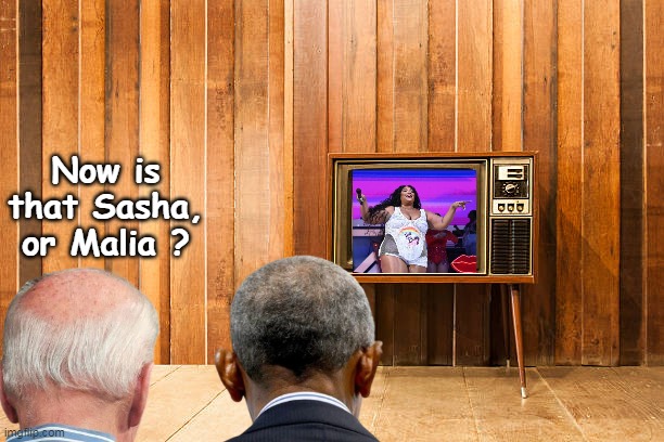 A village somewhere is missing their idiot | Now is that Sasha, or Malia ? | image tagged in biden obama lizzo meme | made w/ Imgflip meme maker