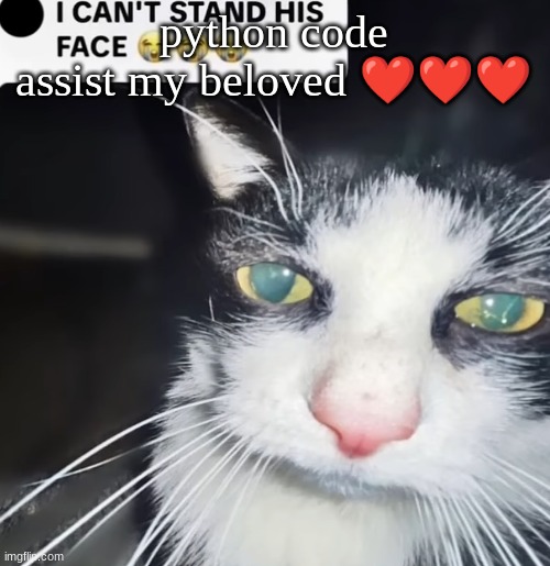 hey bro | python code assist my beloved ❤❤❤ | image tagged in hey bro | made w/ Imgflip meme maker