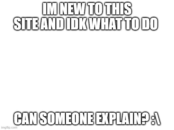 someone explain please | IM NEW TO THIS SITE AND IDK WHAT TO DO; CAN SOMEONE EXPLAIN? :\ | image tagged in uhh | made w/ Imgflip meme maker