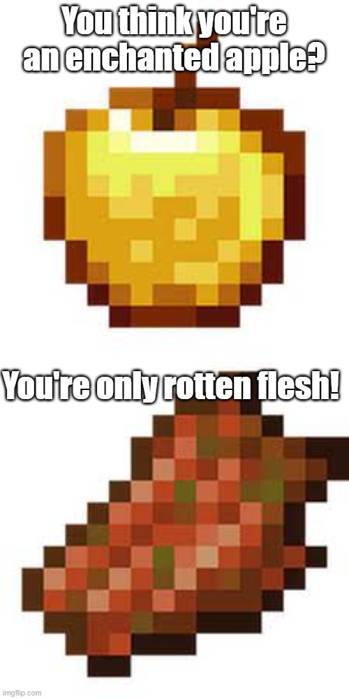 Minecraft roast :) | You think you're an enchanted apple? You're only rotten flesh! | made w/ Imgflip meme maker
