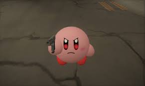 High Quality Kirby With Red Eyes And A Gun Blank Meme Template