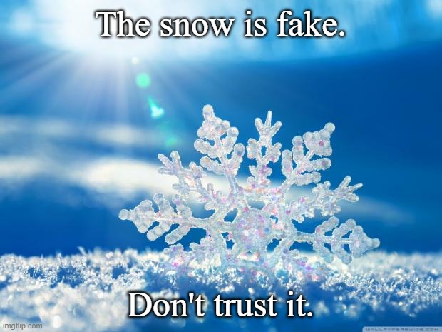 Prompt in comments | The snow is fake. Don't trust it. | image tagged in snowflake | made w/ Imgflip meme maker