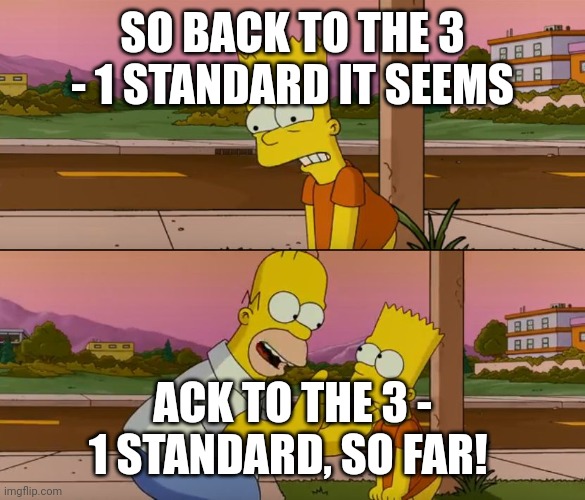 Simpsons so far | SO BACK TO THE 3 - 1 STANDARD IT SEEMS; ACK TO THE 3 - 1 STANDARD, SO FAR! | image tagged in simpsons so far | made w/ Imgflip meme maker