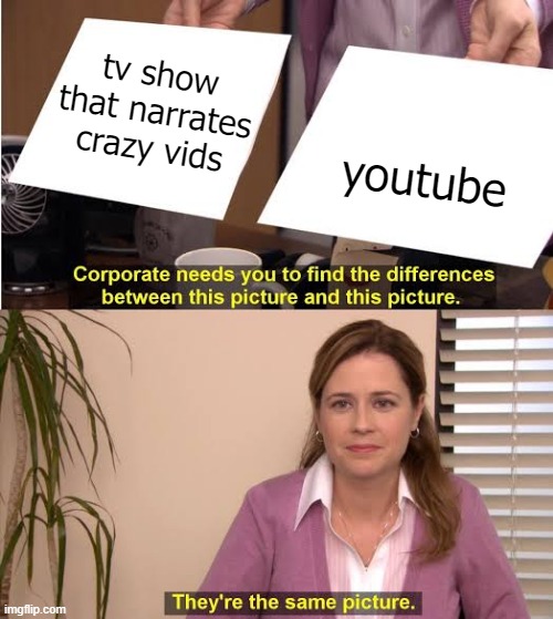 they're both the same picture | tv show that narrates crazy vids; youtube | image tagged in they're both the same picture | made w/ Imgflip meme maker