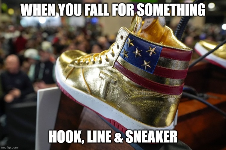 WHEN YOU FALL FOR SOMETHING; HOOK, LINE & SNEAKER | made w/ Imgflip meme maker