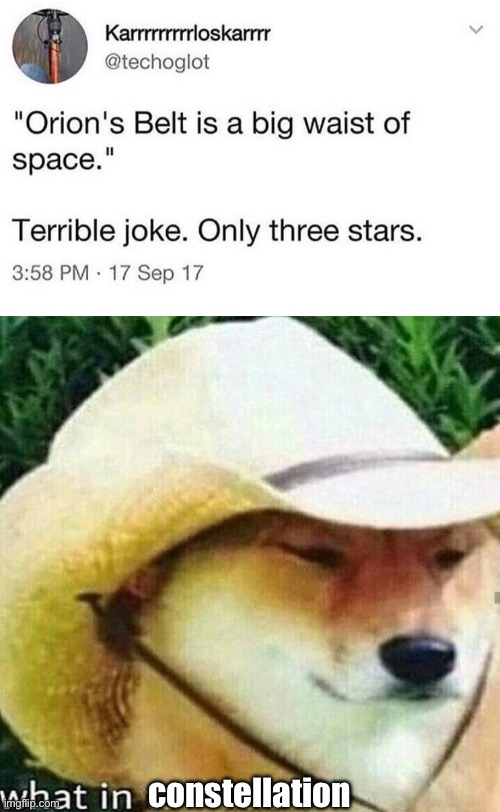 Stars | constellation | image tagged in what in tarnation dog,stars,space,dad joke | made w/ Imgflip meme maker