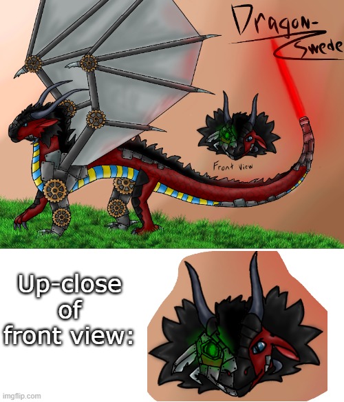 A drawing of DarthSwede as a dragon! I'm very happy with how it turned out :D | Up-close of front view: | image tagged in dragon,drawing,art | made w/ Imgflip meme maker