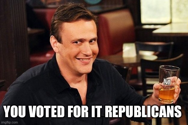 Marshall How I Met Your Mother | YOU VOTED FOR IT REPUBLICANS | image tagged in marshall how i met your mother | made w/ Imgflip meme maker