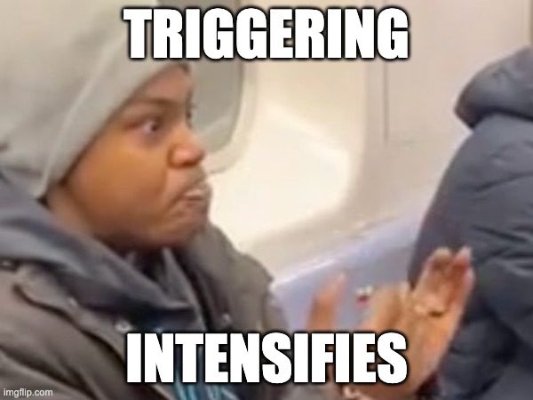 triggering intensified | TRIGGERING; INTENSIFIES | image tagged in triggered | made w/ Imgflip meme maker