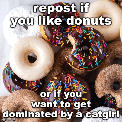 Def not talking about meowskulls | image tagged in repost if you like donuts | made w/ Imgflip meme maker