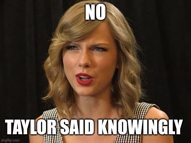 Taylor said knowingly | NO; TAYLOR SAID KNOWINGLY | image tagged in taylor swiftie | made w/ Imgflip meme maker