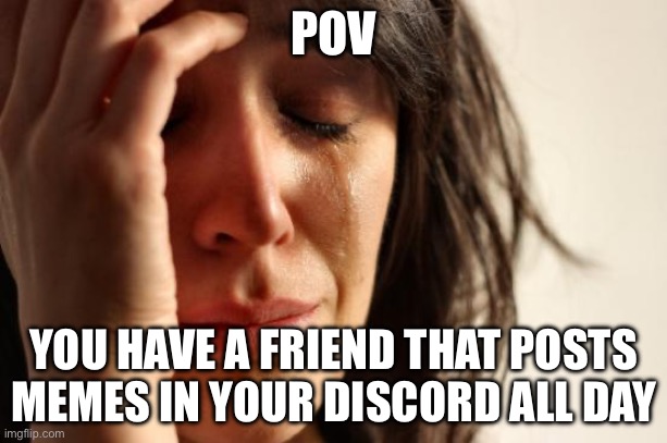 Bruh....... | POV; YOU HAVE A FRIEND THAT POSTS MEMES IN YOUR DISCORD ALL DAY | image tagged in memes,first world problems,y u no | made w/ Imgflip meme maker