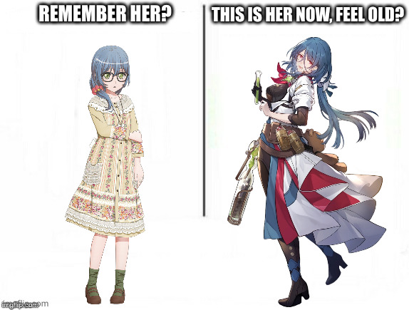 feel old yet | REMEMBER HER? THIS IS HER NOW, FEEL OLD? | image tagged in feel old yet,lock,natasha,bang dream,honkai star rail,remember | made w/ Imgflip meme maker