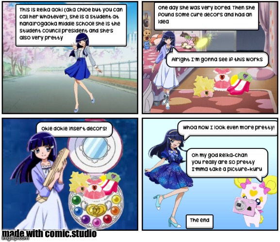 Reika uses three cure decors (made by me) (sorry for bad title) | made with comic.studio | image tagged in precure,smile precure,comic studio | made w/ Imgflip meme maker